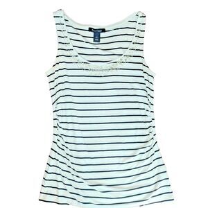 White House Black Market Black & White Striped W/Embellishments Tank Top Size S